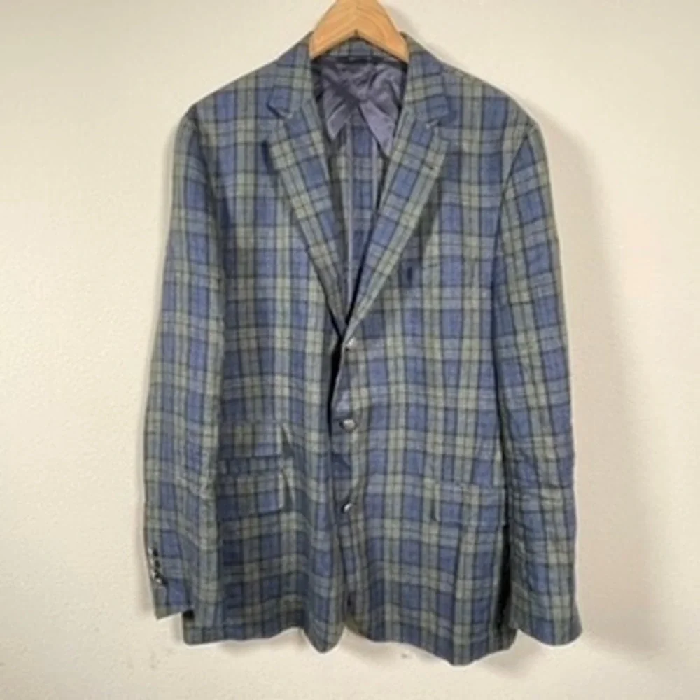 Brooks Brothers Sport‎ Coat Mens 44 Blue Green Plaid Excellent Leo Master Blazer